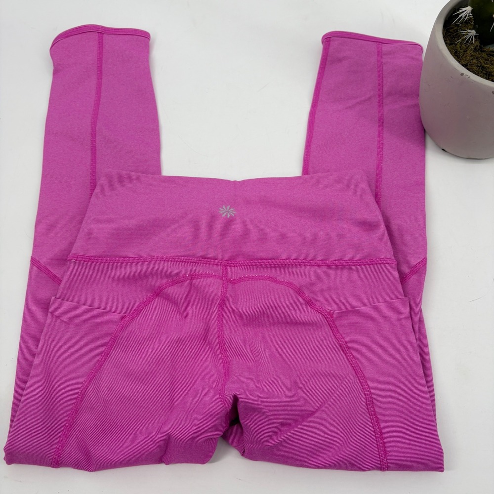 Athleta‎ Pink Striped Chaturanga To Town Compression Leggings Size XS Hot Pink
